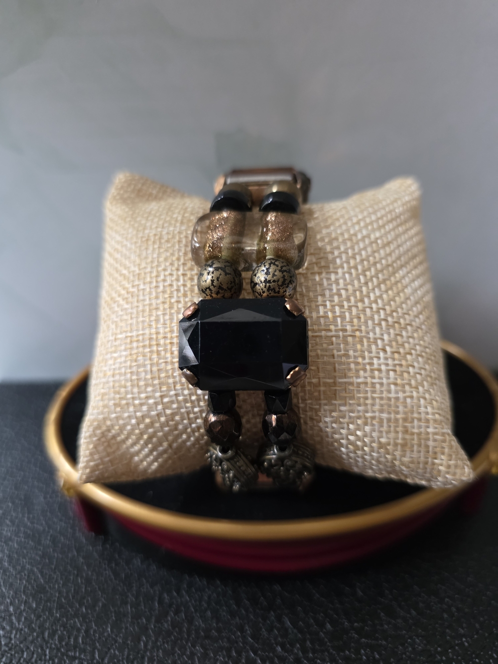 Chico's Black and Gold-Tone Faceted Centerpiece Bracelet